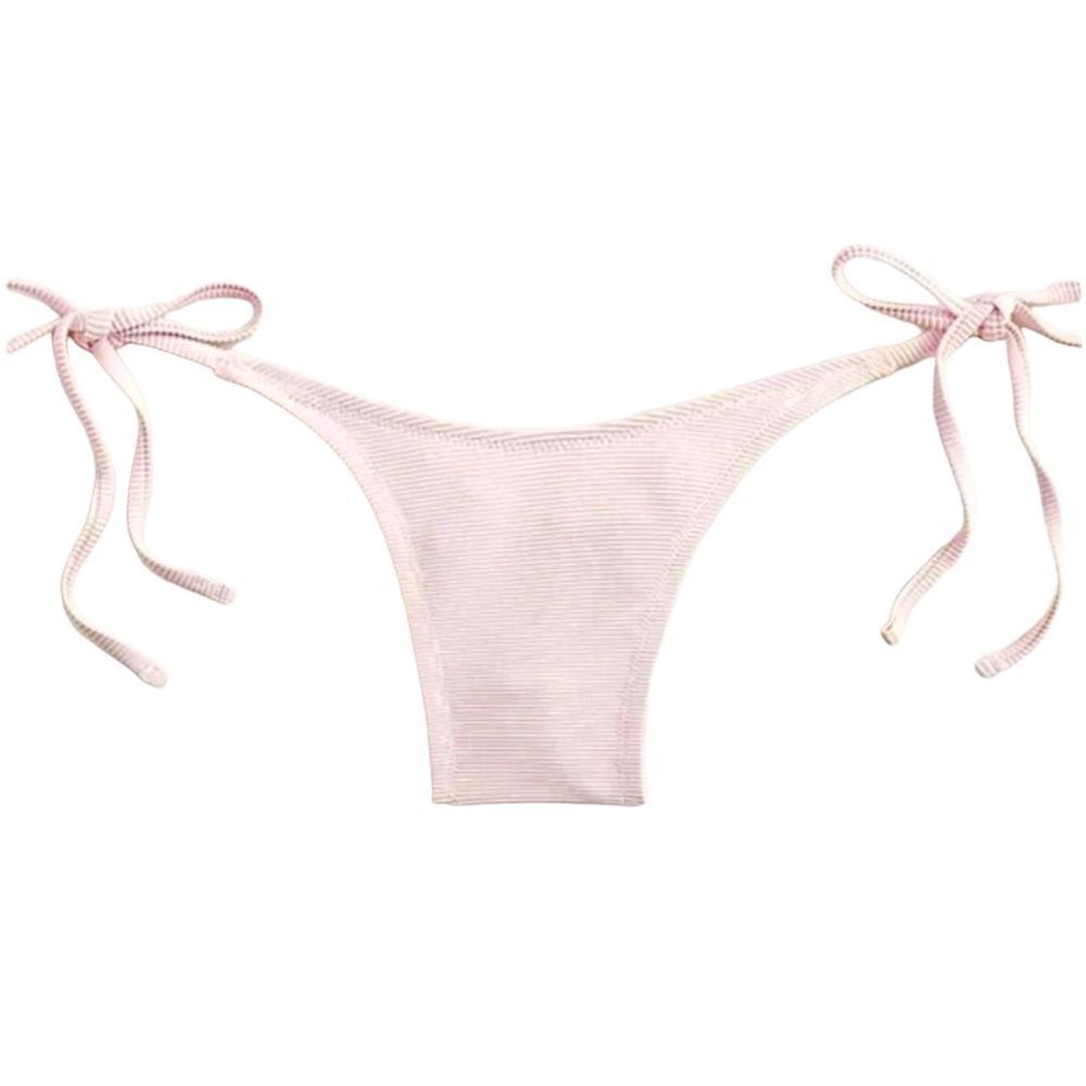 J Crew Pale Pink Fine Rib Curved Waist Cheeky String Bikini Bottom Sz M NWT